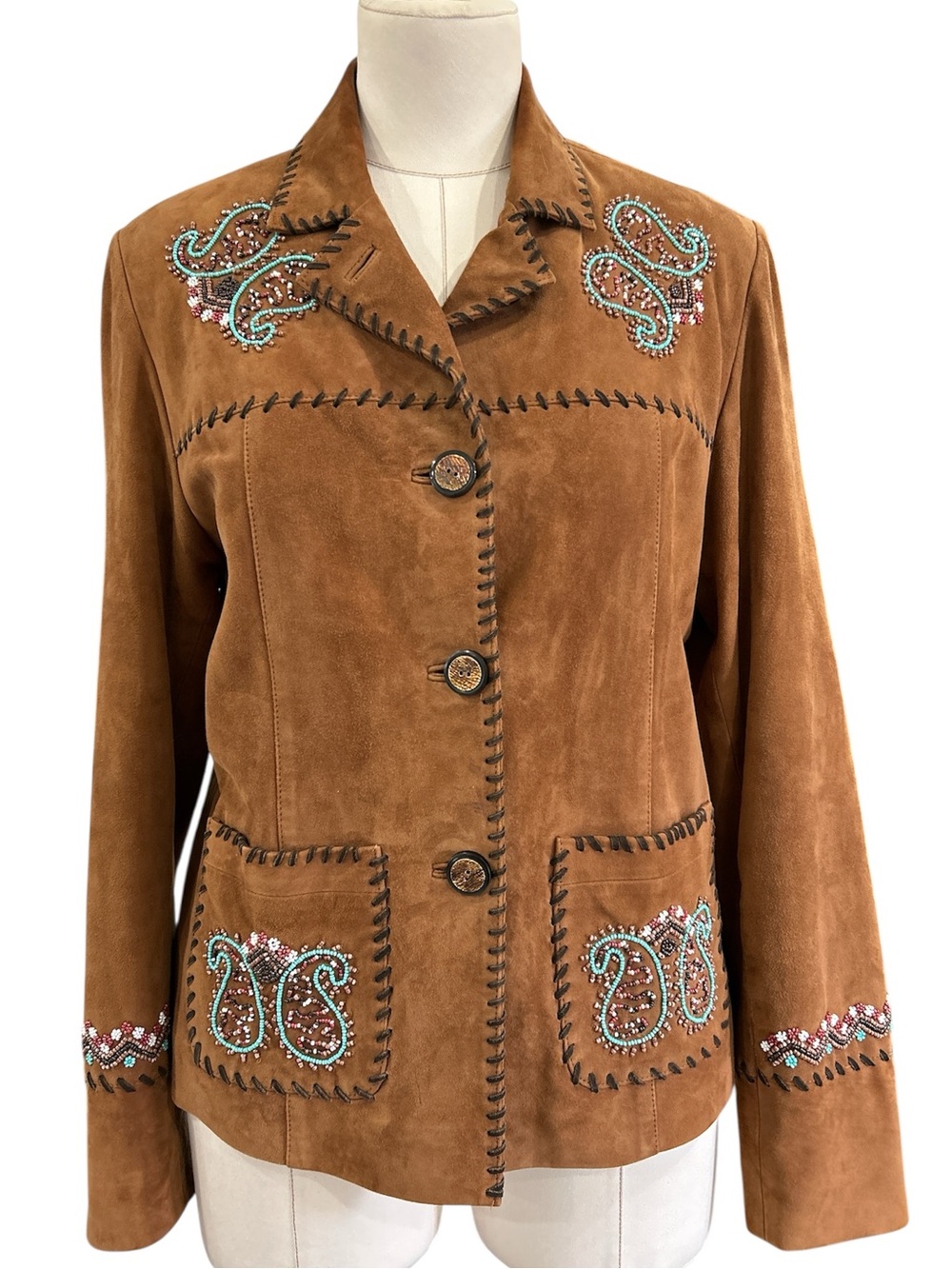 Old Gringo suede leather beaded whipstitch jacket Brown Sz M